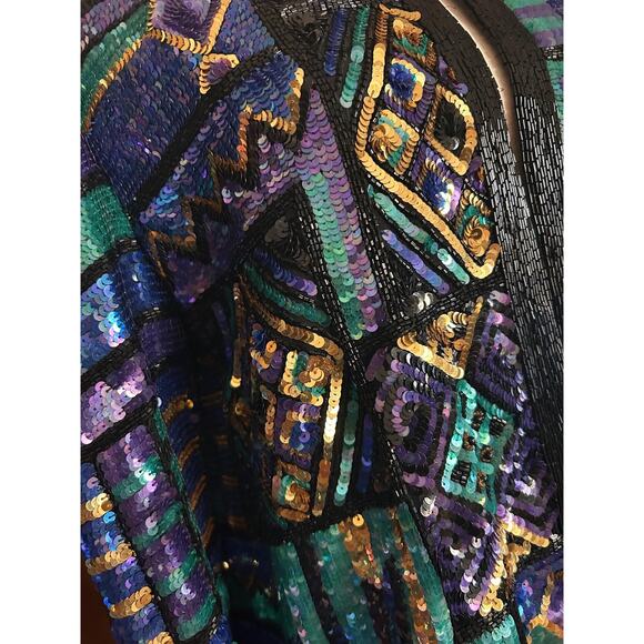Vintage silk sequined jacket by Niteline by Della Roufogali, size L - Picture 5 of 7